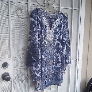 JM Collections Paisley Top With Metallic Embellished Cleavage. Size XL